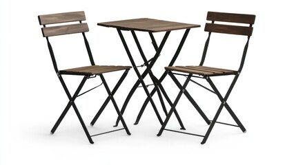Wooden folding bistro set on white background