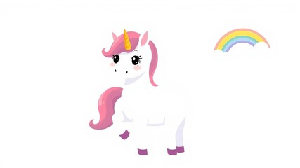 Cute and whimsical hand drawn illustration of a unicorn horse pony with kawaii style, perfect for kids prints and fantasy fairy tales, cartoon, fairy tale, kawaii