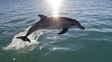 Fototapeta premium a playful dolphin leaps gracefully out of the sparkling ocean