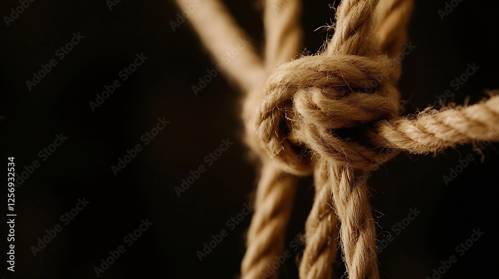 Aufkleber Close up view of a rustic knot in natural jute rope highlighting craftsmanship and texture : Generative AI