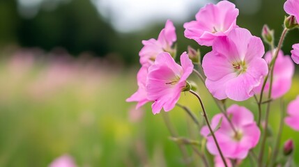 Obraz premium Delicate pink flowers blooming in a lush green meadow during springtime : Generative AI