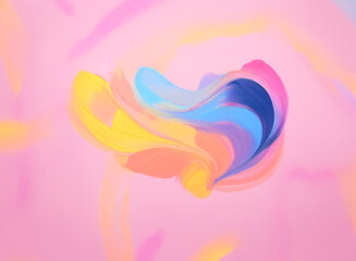 A vibrant abstract brushstroke with flowing pastel colors creates a soft, artistic image. The smooth, blended hues of pink, yellow, blue, and orange are set against a blurred backdrop, offering a mode