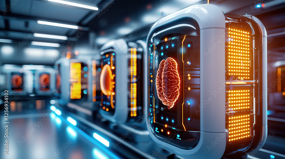 Leinwandbilder Futuristic cryogenic lab with advanced technology storing human organs. environment features illuminated storage units showcasing intricate designs, creating high tech atmosphere