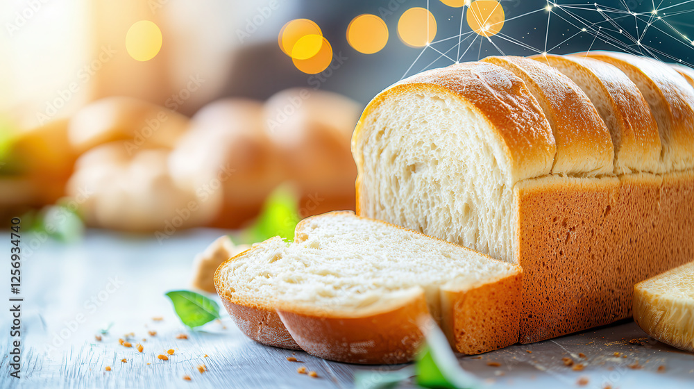 Aufkleber freshly sliced bread showcasing its soft texture and nutrient rich interior, surrounded by warm kitc