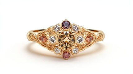 Fototapeta premium Ornate Gold Ring with Colorful Gemstones