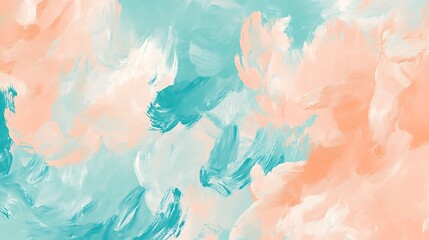 Abstract Pastel Painting with Teal and Peach Hues