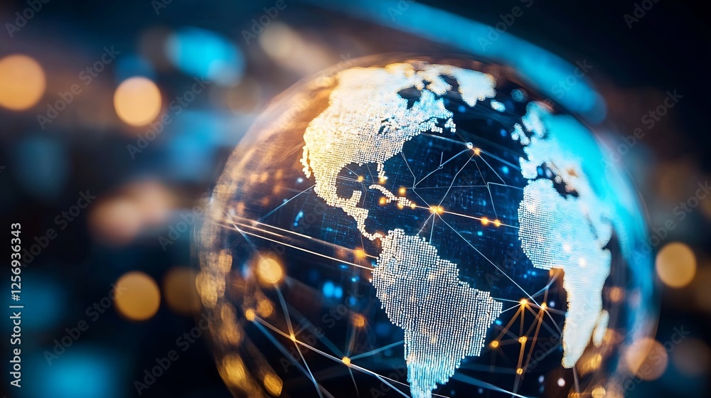 Aufkleber Beautiful globe with glowing connections representing global networking and digital communication : Generative AI