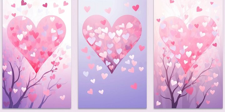 Valentines day y2k gradient aesthetic posters, love pink backgrounds in abstract modern style with hearts, butterflies and pastel colors