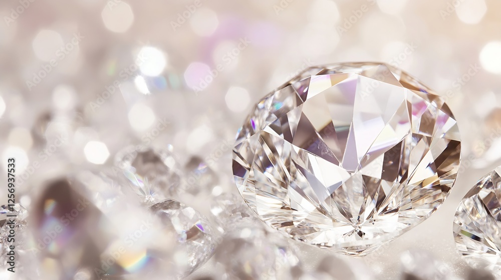 Aufkleber close up of a brilliant cut diamond surrounded by smaller sparkling gems : generative ai