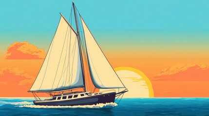 Fototapeta premium Sailboat at Sunset View