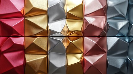 Colorful metallic panels with intricate textures creating a vibrant abstract design