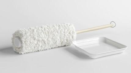 Obraz premium White Cleaning Cloth with Tray on White Background