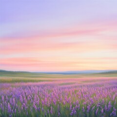 Fototapeta premium Tranquil Lavender Field Under a Soft Sunset Sky in Nature