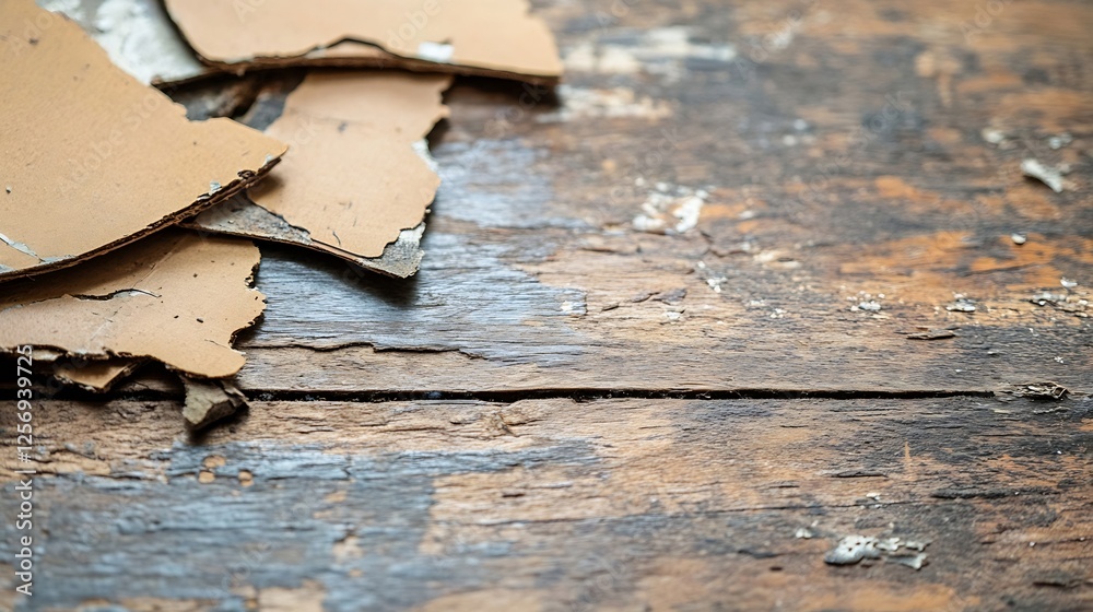Poster Closeup of peeling paint on a rustic wooden surface emphasizing texture and decay in an artistic way : Generative AI
