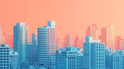 Obraz premium Abstract Cityscape With Coral Sky