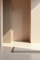 Minimalist Interior Design Sunlit Platform in a Neutral-Toned Room with Subtle Textured Walls