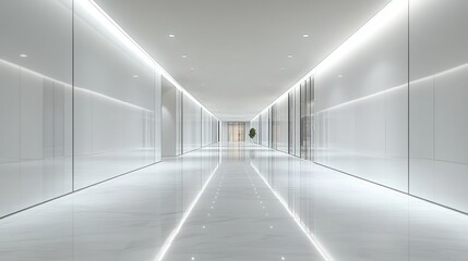 Modern white hallway, interior design, empty corridor, illuminated