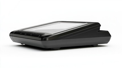 Modern POS terminal on white background.  Possible use for marketing or product catalog