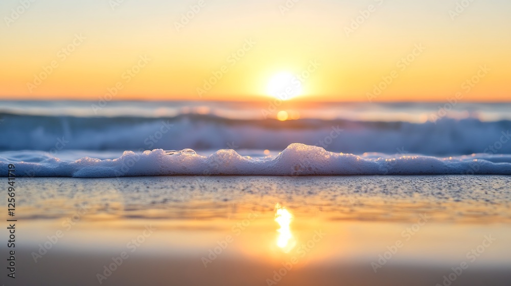 Poster Peaceful sunset view over gentle ocean waves creating a serene beach atmosphere : Generative AI