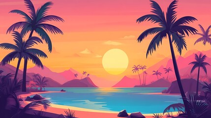 Tranquil Sunset Over Tropical Beach Paradise