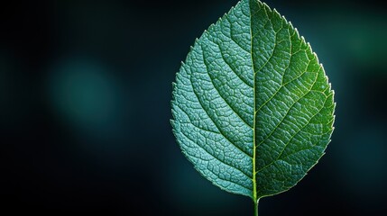 Green leaf detail, dark background, nature macro, eco-design