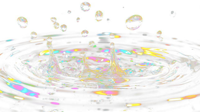 a water drop with a rainbow colored liquid
