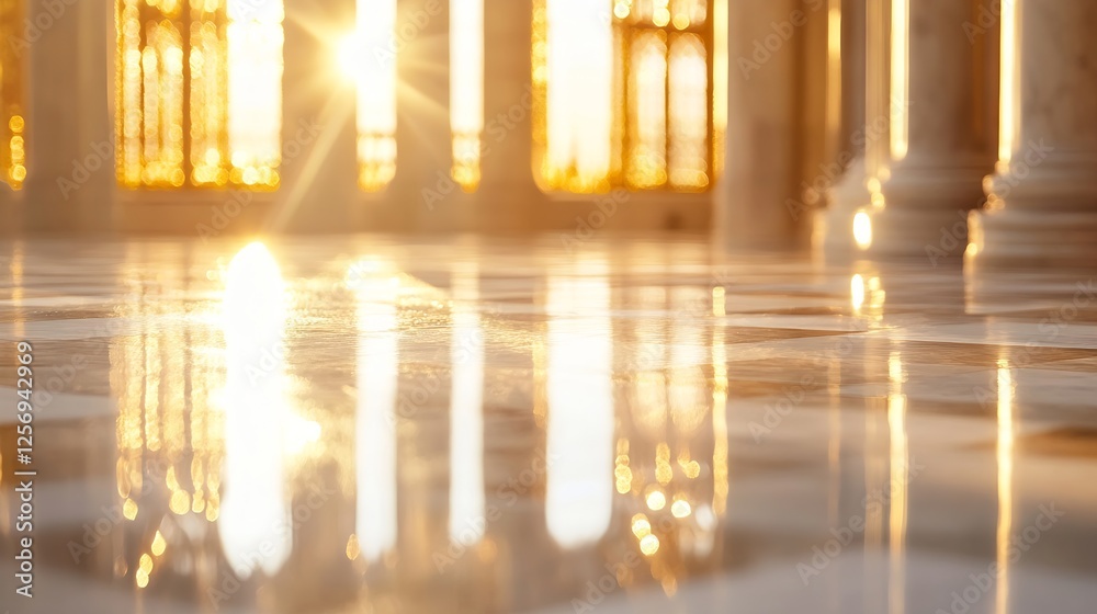 Poster glorious reflections of sunlight through ornate windows on polished marble floors : generative ai