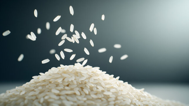 Discover premium quality rice grains in motion, perfect for culinary excellence. Enhance dishes with this essential kitchen staple.