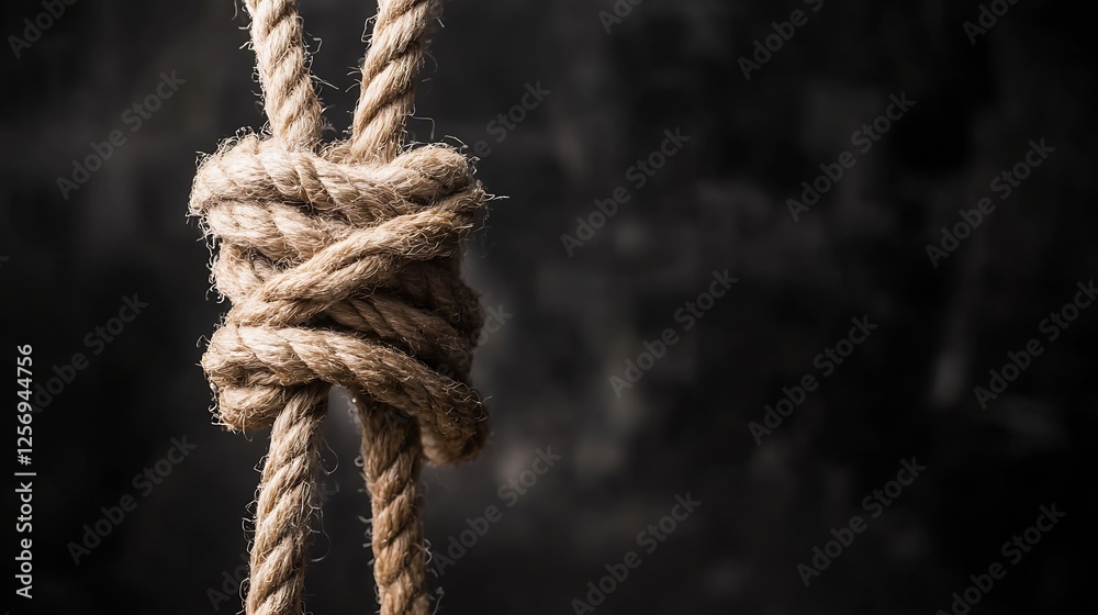 Aufkleber Close up view of a tightly knotted rope showcasing intricate details in a dark atmospheric background : Generative AI