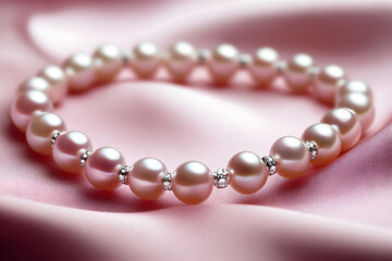 Pink pearl bracelet on silk. Jewelry elegance