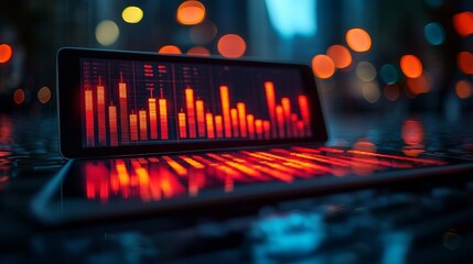 Dynamic data visualization showcase urban cityscape digital art evening light close-up viewpoint modern analytics concept for seo impact