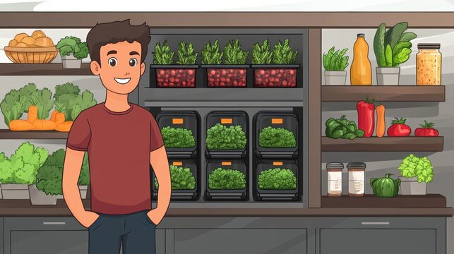 Man smiling near homegrown vegetables