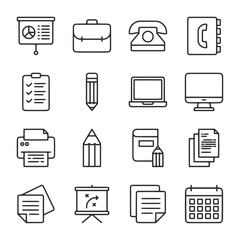 A set of icons for office supplies and a calendar