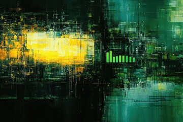 Obraz premium Abstract Digital Artwork with Green and Yellow Color Palette