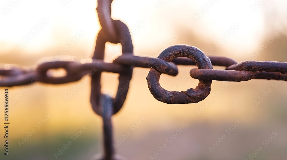 Fototapete closeup view of rusty chain links under warm sunlight showcasing weathered metal textures : generati