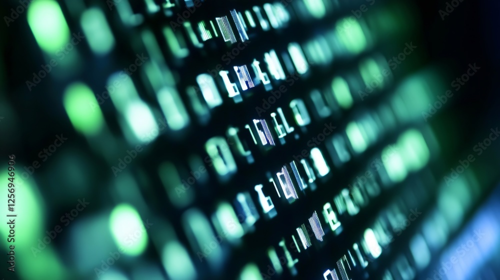 Aufkleber Closeup of a keyboard displaying glowing green keys emphasizing the concept of technology and digital user interface : Generative AI