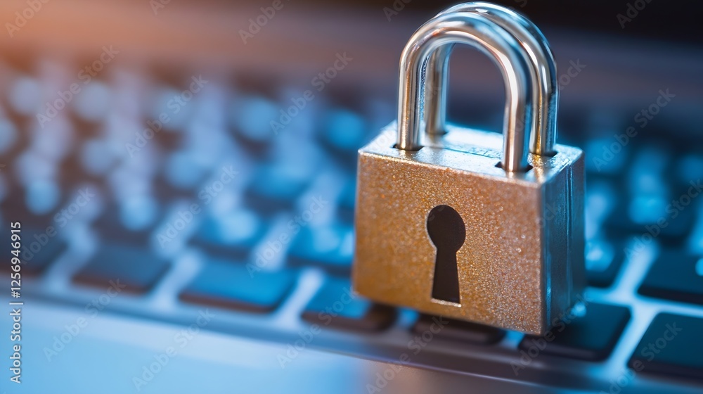 Aufkleber gold padlock sitting on a laptop keyboard symbolizing strong cybersecurity and online safety measure