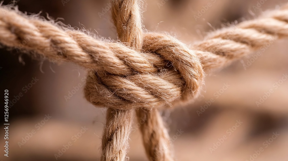 Poster Natural twine rope knotted tightly with detailed texture emphasizing craftsmanship and ruggedness : Generative AI