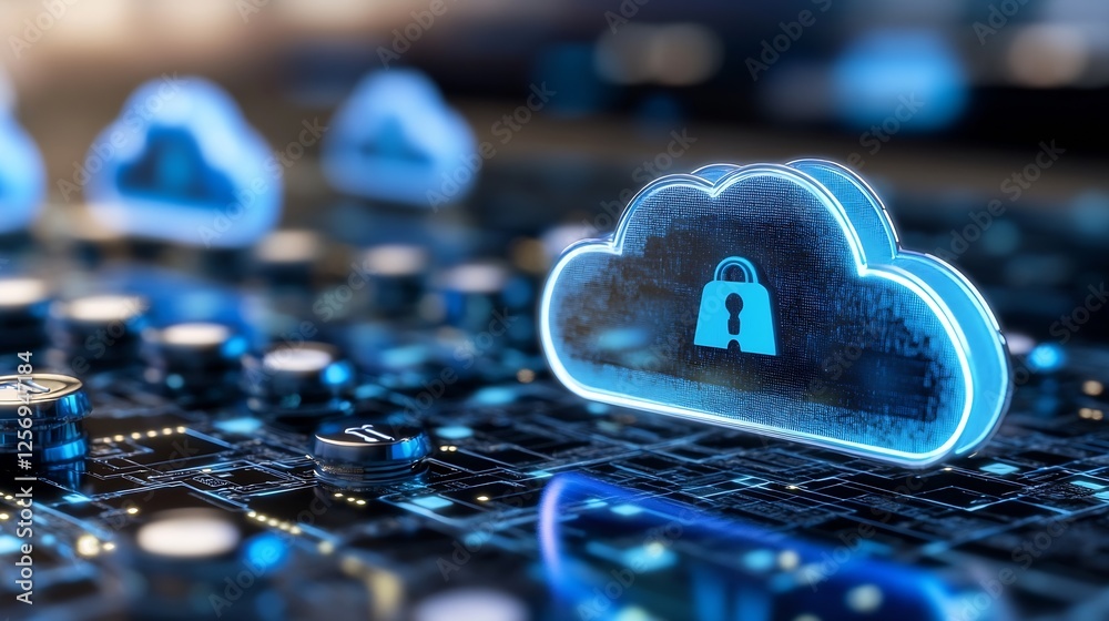 Poster Secure Cloud Storage Technology With Lock Symbol Representing Data Protection : Generative AI