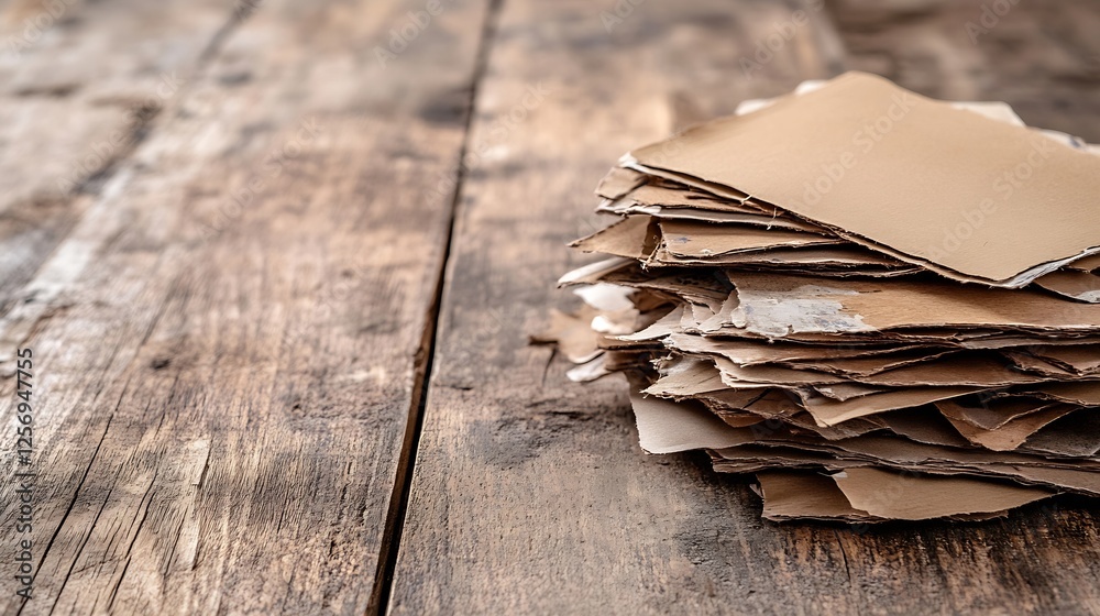 Poster Stack of cardboard sheets arranged on rustic wooden table showcasing ecofriendly materials : Generative AI