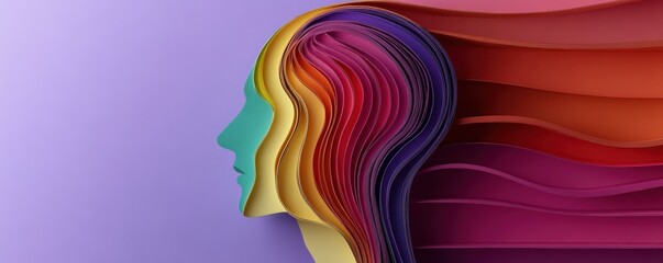 Colorful Paper Layers Creating Human Head Profile Design