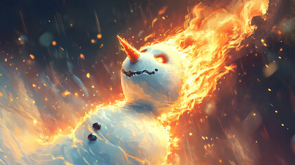 The jolly snowman stood tall and proud, with a big smile on his face