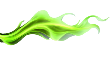 Green wavy abstract shape flowing on transparent background