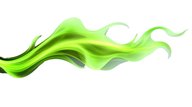 Green wavy abstract shape flowing on transparent background - Powered by Adobe