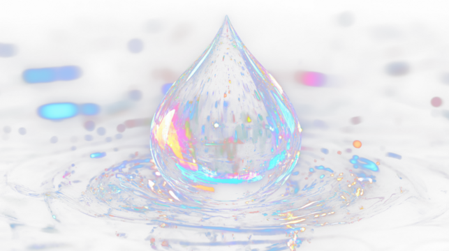 a water droplet with a rainbow colored light
