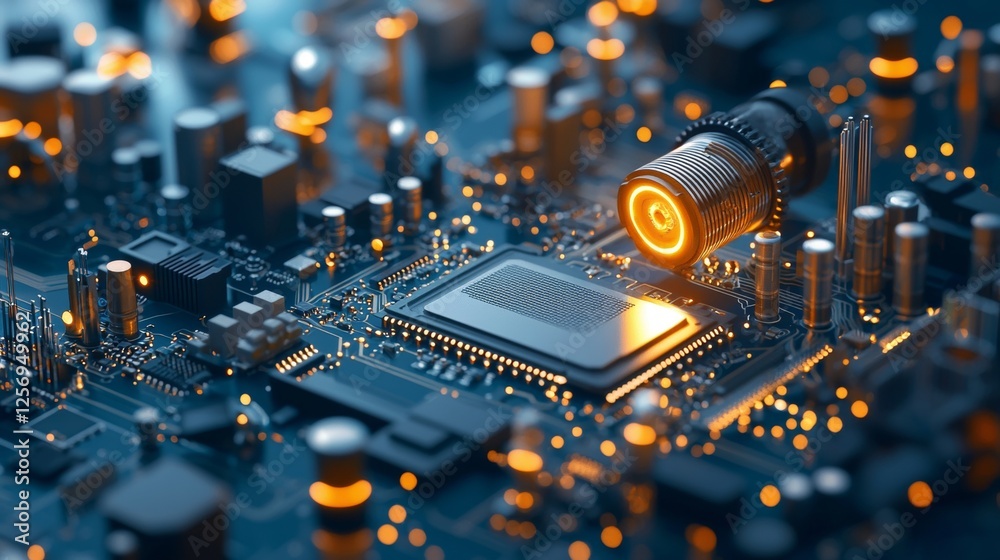 Poster innovative technology development modern circuitry lab digital close-up high-tech environment dynami