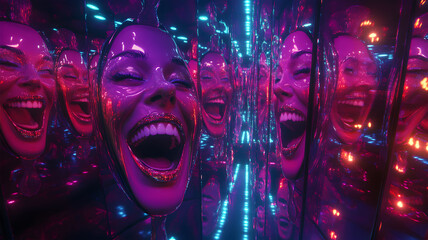 Funhouse Mirror Maze Reflecting Distorted Images