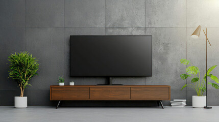 Modern Living Room With Tv And Wooden Furniture