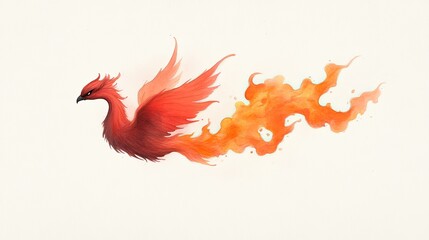 Obraz premium Vibrant illustration of a mythical phoenix soaring with fiery plumage against a plain background