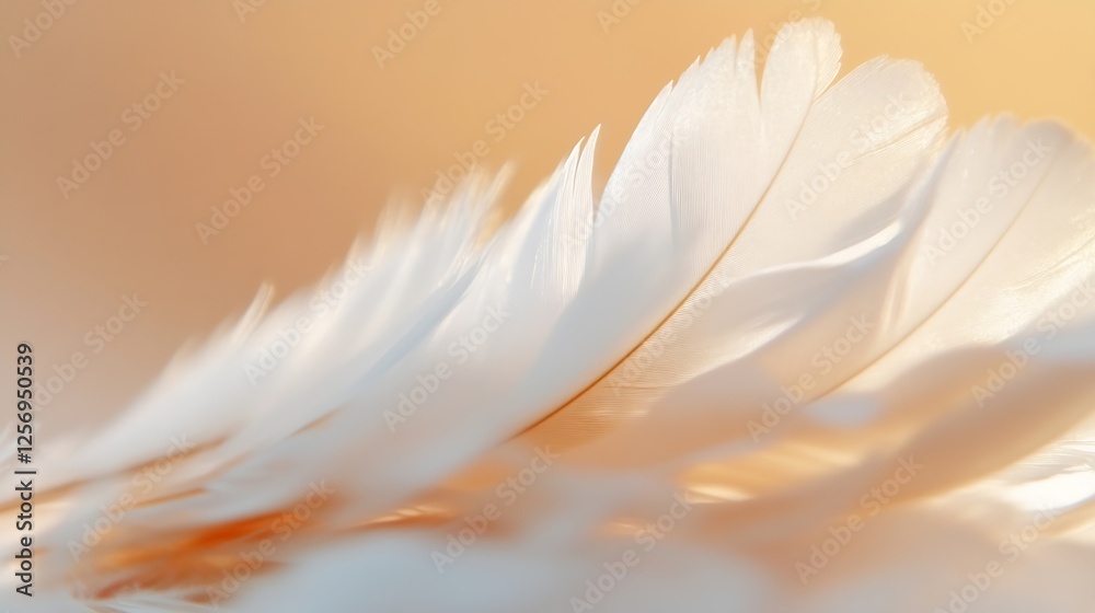 Aufkleber a closeup of a soft white feather with warm light creating a dreamy abstract background : generative